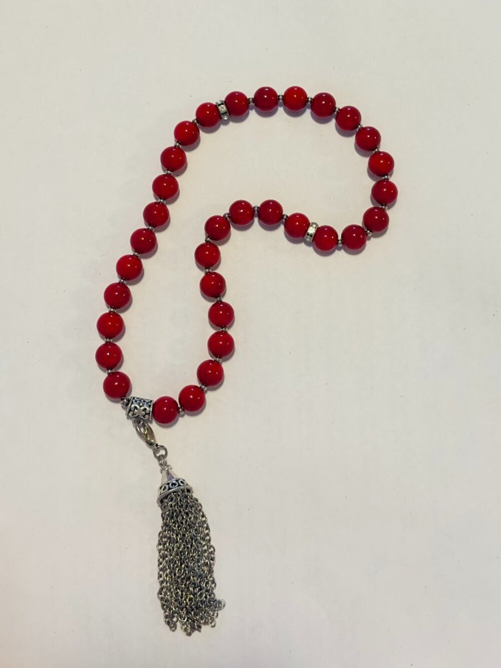 Custom Red Pearl/Silver-Plated Tasbih